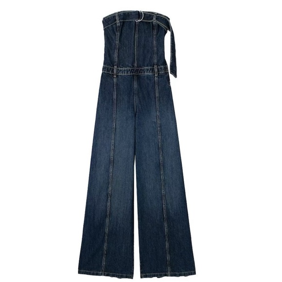Zara Pants - Zara Strapless Wide Leg Denim Jumpsuit size Medium